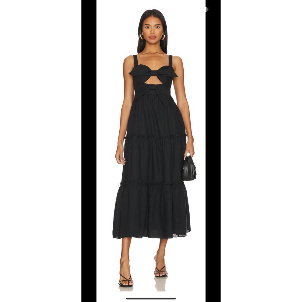 CAMI NYC Black Kaylyn Sleeveless Bow Tiered Cutout Midi Dress, Size M, NWOT - Picture 3 of 9